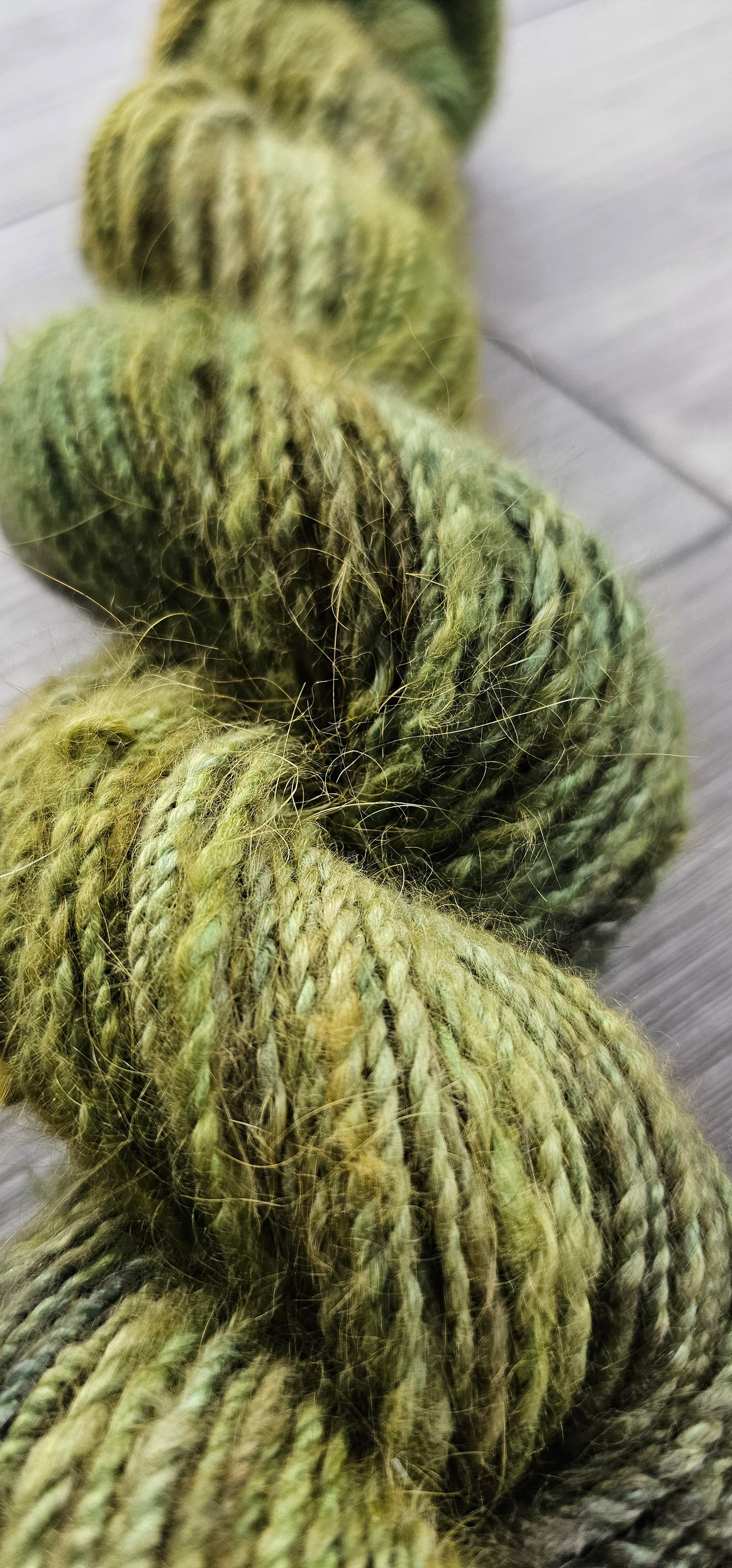 Hand-spun and hand-dyed English Angora rabbit yarn