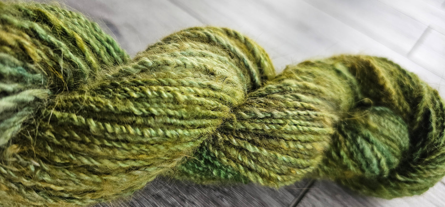 Hand-spun and hand-dyed English Angora rabbit yarn